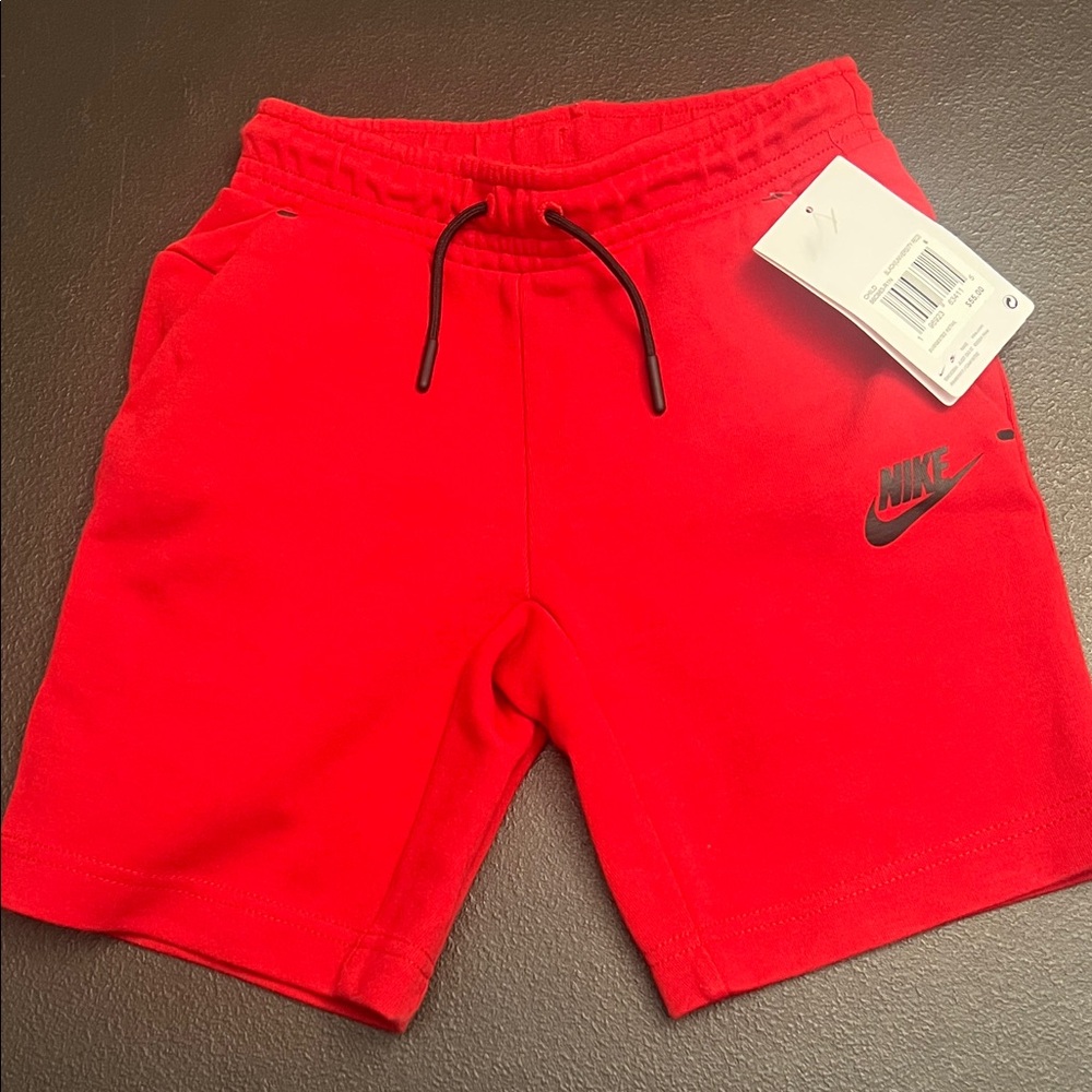 Nike Red Men's Fleece Shorts with Black Drawstring